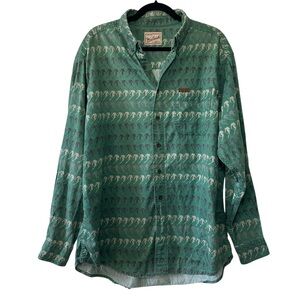 Woolrich Men’s Green Skiing Print 100% Cotton Long Sleeve Button Down Shirt- XXL
